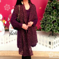 蔓紫纱华 女士棒针秋冬长款裙衣及配套披肩