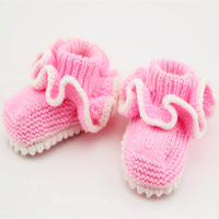 粉底白边花朵宝宝毛线鞋（2-1）棒针婴儿毛线鞋编织视频