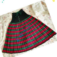 手工编织裙子之时尚红绿花格毛线裙子编织教程
