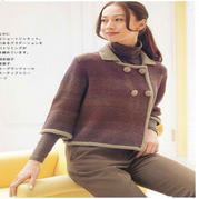 女士棒針?lè)I(lǐng)七分袖雙排扣開(kāi)衫