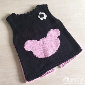 编织教程 手工编织宝宝毛衣款式之棒针米奇图案两穿背心         ct