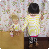 宝宝钩衣及同款娃娃衣套装之女童钩针黄白条纹长袖春夏开衫