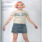 少女白色鉤針短袖開衫（胸部立體花朵）