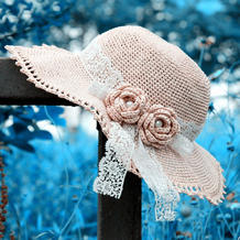 钩针编织纸线女士蕾丝饰带宽檐遮阳帽
