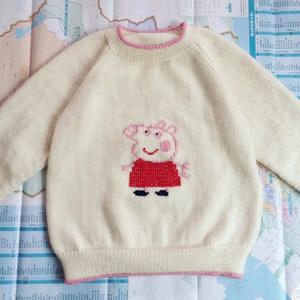 小猪佩奇插肩袖毛衣 手工编织基本款儿童毛衣