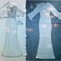 原创设计女士鱼尾喇叭袖纯白长款钩针连衣裙