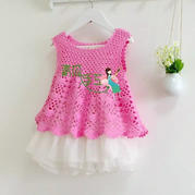 適合2-3歲寶寶的云棉鉤針粉色背心裙編織教程