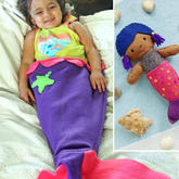 彩色布组合拼缝美人鱼毯与玩偶 手工DIY宝宝用品