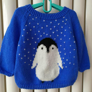 笨笨的小企鹅 萌可爱宝宝棒针卡通毛衣