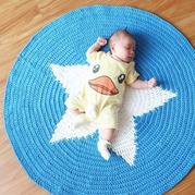 布條線編織的星星鉤針墊子地毯