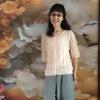 片片楓葉情 從上往下織云侶女士棒針葉形紋半袖開(kāi)衫毛衣
