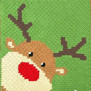 圣诞风格对角线编织钩针麋鹿毛毯