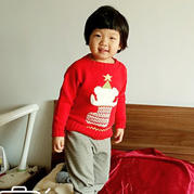 云棉中国红儿童棒针圣诞小熊提花毛衣