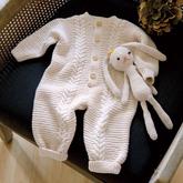 軟萌萌嬰幼兒棒針羊毛開襟連體衣編織圖解（含配套兔子玩偶一枚）