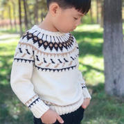 可织父子装的经典欧美范儿男童棒针提花毛衣