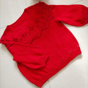 绮童堡 从上往下织4股棉儿童红色毛衣