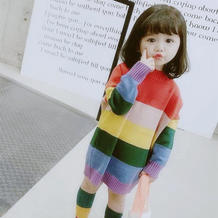 手工编织儿童棒针彩虹条纹毛衣 