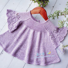 紫蝴蝶 云素麻棉儿童棒针蝶式袖娃娃衫
