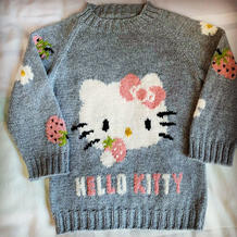 适合100-110的云绒儿童棒针hello kitty草莓图案套头毛衣