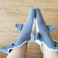 创意钩针编织成人款鲨鱼地板袜