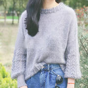威士忌 女士棒針泡泡袖馬海毛衣