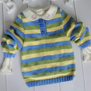 POLO领条纹毛衣（4-1）12个月宝宝棒针毛衣编织视频