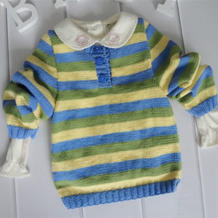 POLO领条纹毛衣（4-4）12个月宝宝棒针毛衣编织视频
