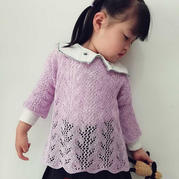 紫藤 女童棒针蕾丝七分袖镂空衫