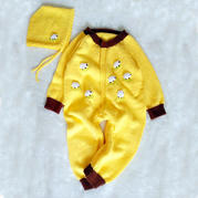 宝宝连体衣与帽子(4-1)从上往下织插肩爬服套装编织视频教程