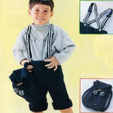 背带也是手工织的帅气儿童棒针翻边短款背带裤