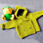 萌宝宝儿童大衣(2-1)儿童棒针双排扣连帽开衫毛衣编织视频