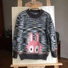 白桦林里的小迷兔 密集段染儿童棒针卡通图案毛衣