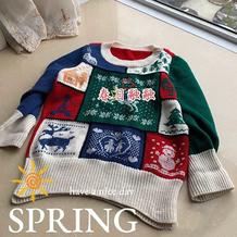 春日融融 圣诞风格拼接织片式儿童棒针毛衣