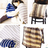 2款簡約大方棒針條紋毯子套裝（毯子+抱枕、毯子+收納袋）