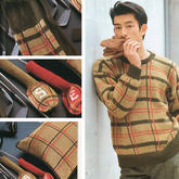 手工編織四件套：巴寶莉風格男士毛衣、圍巾、抱枕與高爾夫球桿套