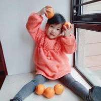 甜橙  從領口往下鉤的小朋友可愛鉤針長袖連衣裙