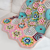 超美的曼陀羅花樣鉤針拼花毯