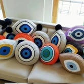 個性創意毛線編織眼睛抱枕地墊編織圖解