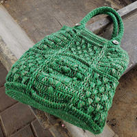 绿色手袋  复古风钩针阿兰风格手提包