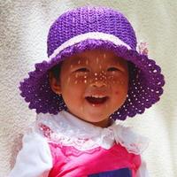 女童紫色棉草钩针宽檐遮阳帽