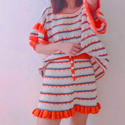 橙色套裝 時尚荷邊葉女士鉤針套裙