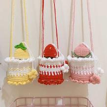 包包钩法(4-1）水果耳机包零钱包可爱花朵束口小包包编织视频
