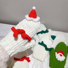  圣诞老人装饰钩法(3-3)冰条线编织圣诞主题钩针连指手套织法视频教程