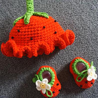 草莓宝宝鞋(2-1)宝宝鞋帽套装钩针编织视频教程