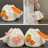 胡萝卜配件钩法(4-3) 胡萝卜草莓花朵装饰兔子水桶斜挎手提包编织视频教程