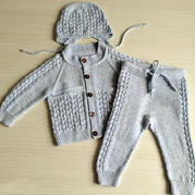 实用棒针婴幼儿三件套（圆领插肩开衫、封裆裤、帽子）