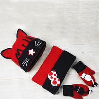 猫咪手套里衬(6-6)卡通毛线帽子围脖手套套装编织视频教程