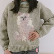 東海小白貓 貓咪圖案女士棒針嵌花圖案毛衣