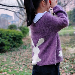 三月的尾巴  从上往下织儿童棒针兔兔图案插肩开衫