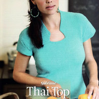 Thai Top泰式短袖上衣 U型领女士棒针短袖